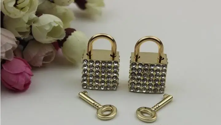 (6 PCS/lot) shallow gold electroplating diamond of high-grade leather handbags padlock accessory