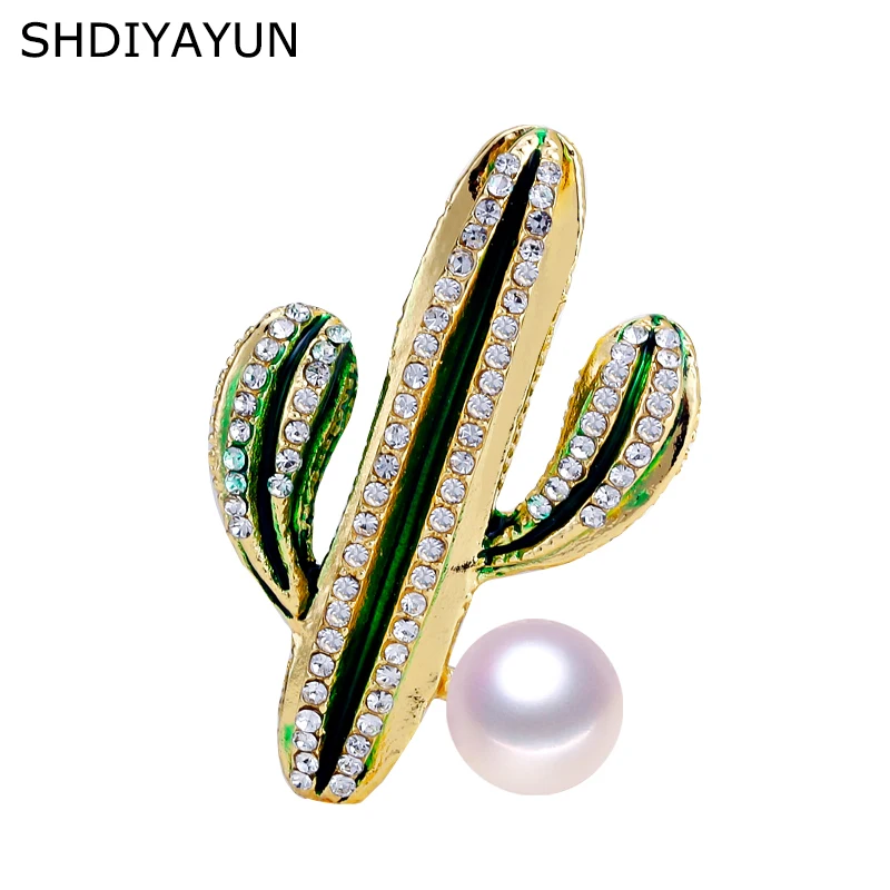 

SHDIYAYUN 2019 New High Guality Pearl Brooch Cactus Brooch For Women Gold Fashion Brooch Pins Natural Freshwater Pearl Jewelry