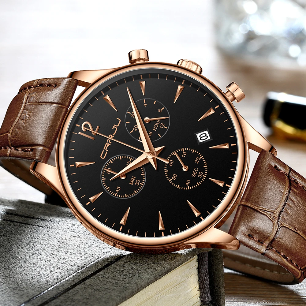 

CRRJU Fashion Date Quartz Men Watches Top Brand Luxury Leather Male Clock Chronograph Sport Mens Wrist Watch Relogio Masculino