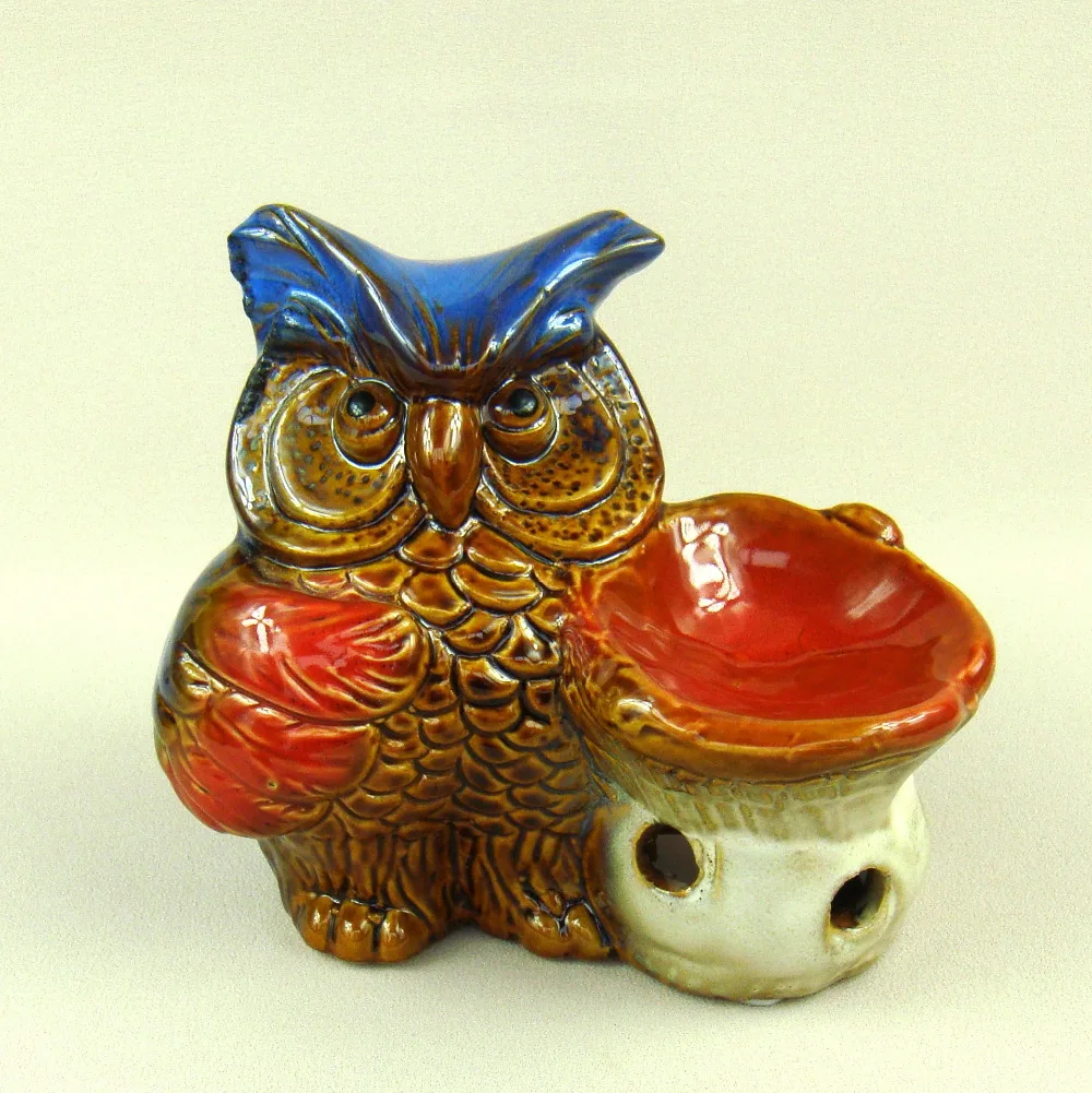 Porcelain Owl Miniature Candle Holder Decor Ceramics Mushroom Essential Oil Diffuser Novelty Homeware Ornament Craft Accessories