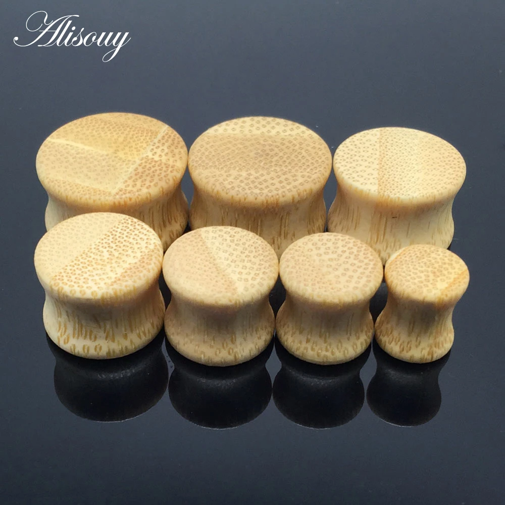 Alisouy 2pcs fashion flesh tunnels ear plugs big gauge piercing ear expander 8mm - 20mm bamboo pirecing body jewelry for men