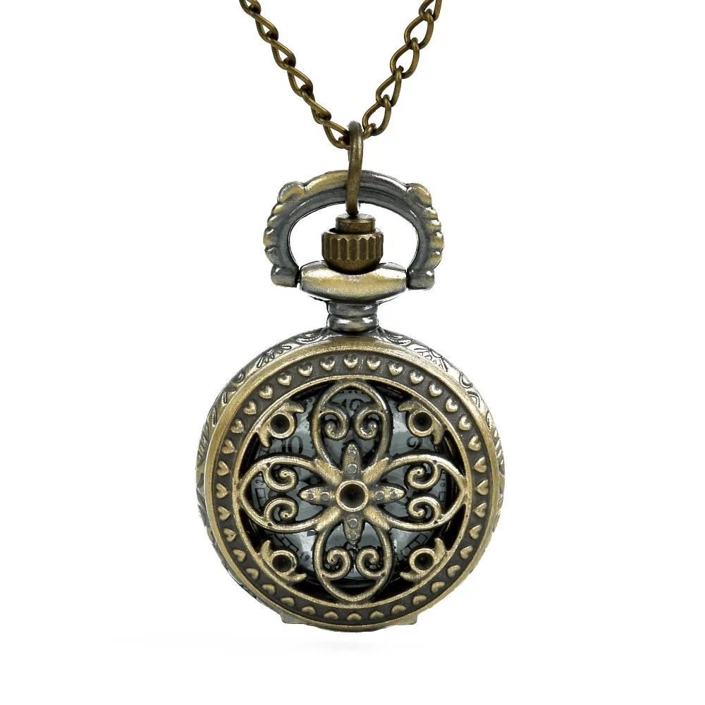 Luxury Practical Bronze Four Petals Pocket Watch Antique Pendant Hollow Mens Lady Necklace Classical Chain Gift