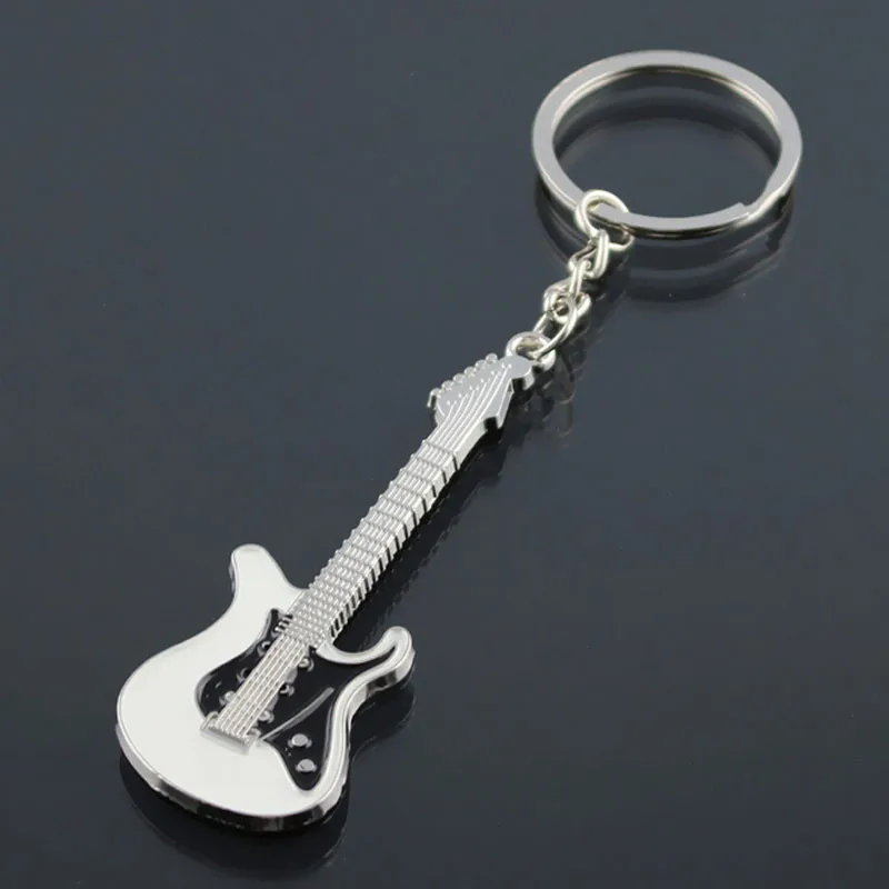 1Pc Trinket Alloy Silver Guitar Keychain Buckle Ring Fashion Car Key Rings Chain Creative Keyfob Tools Souvenirs Valentine's Day