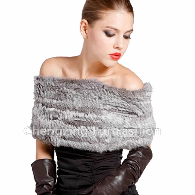 CX-B-26A Latest Design Genuine Rabbit Fur Knit Stretch Shawl Neckwear For Women