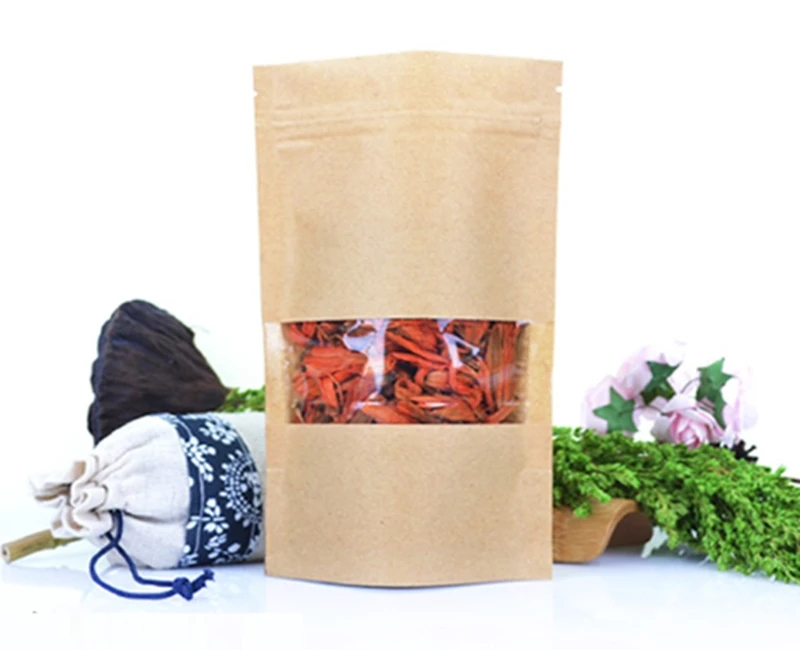 

lock Kraft Paper Window Bag Stand up Gift dried food fruit tea packaging Pouches Zipper Sel Sealing Bags Home storage