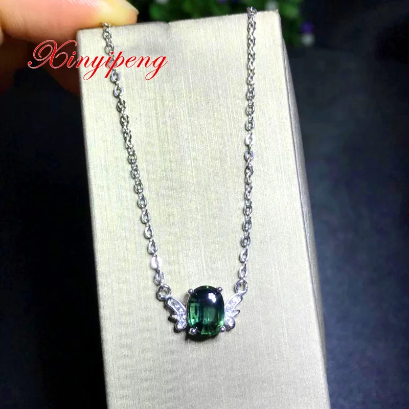 

Xin yi peng 925 silver inlaid natural sapphire necklace pendant, woman, classic generous, birthday anniversary gift