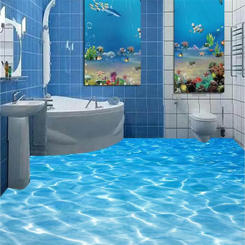 wellyu Custom modern bathroom custom 3D floor mural water ripples wear non-slip waterproof PVC wallpaper wear