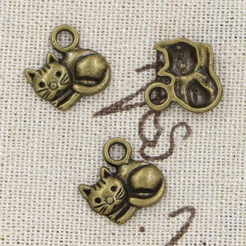 12pcs Charms Lzy Cat 15x13mm Antique Making Pendant fit,Vintage Tibetan Bronze Silver color,DIY Handmade Jewelry