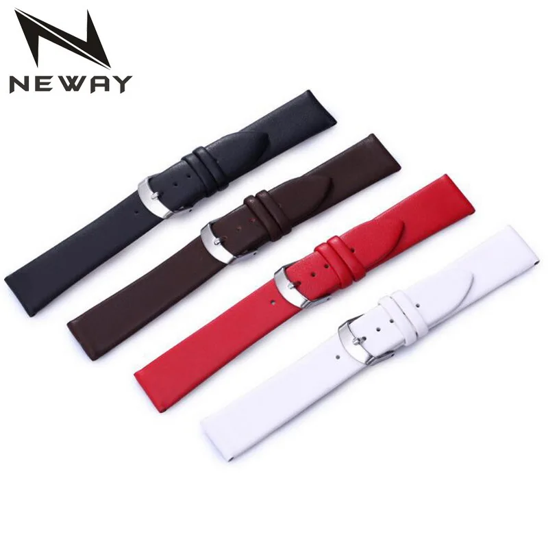 Leather Watch Band Wrist Strap 12 14 16 18 20 22mm Steel Buckle Replacement Bracelet Belt Black Brown Red White