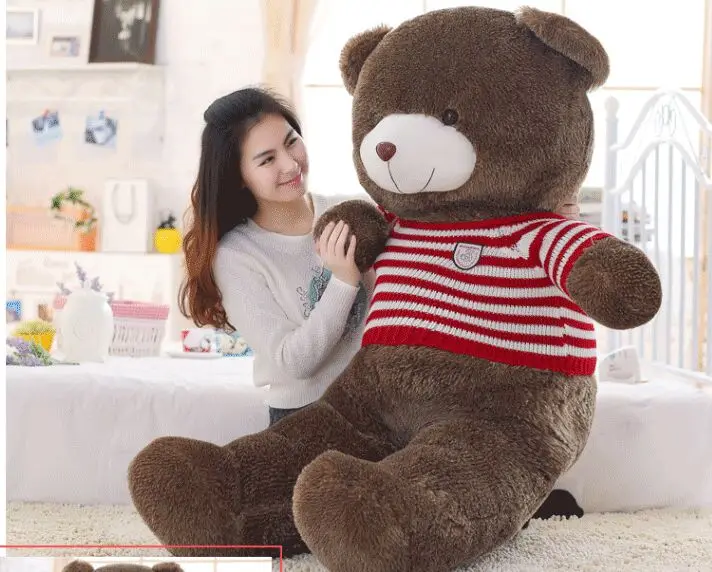 

stuffed fillings toy large 160cm red stripes sweater brown teddy bear soft doll hugging pillow birthday gift s2462