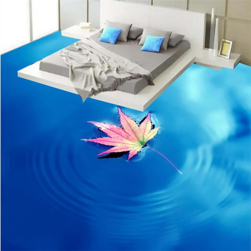 beibehang 3d floor custom wallpaper 3d floor mural wallpaper 3D water maple leaf ripple bathroom floor painting papel de parede