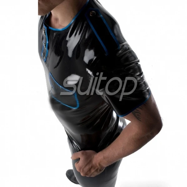 Suitop short sleeves latex tee shirt for men