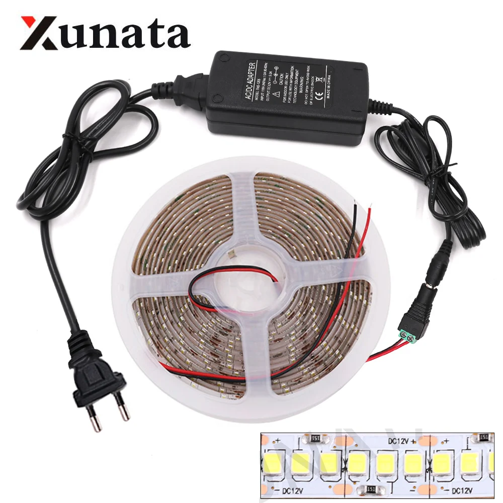 DC 12V 2835 LED Strip with 5A Power Supply 240LEDs/m Waterproof Flexible LED Lamp White Warm White Tape Diode EU US UK AU Set