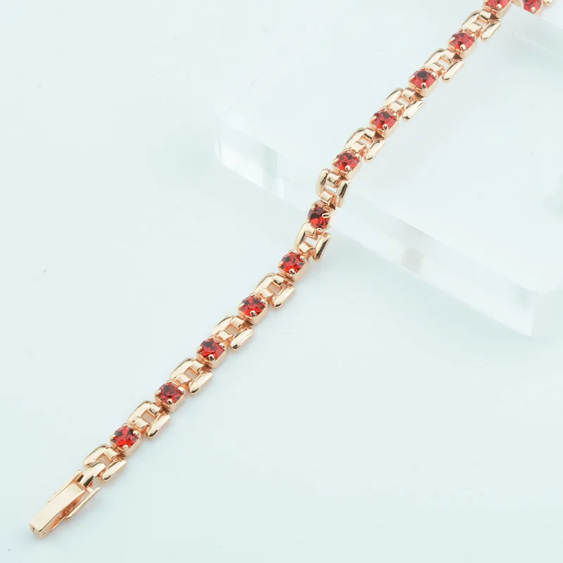 New 4mm Red/Green/White Stone Women 585 Rose Gold Color Bracelets Fold Over Clasp Hand Chain