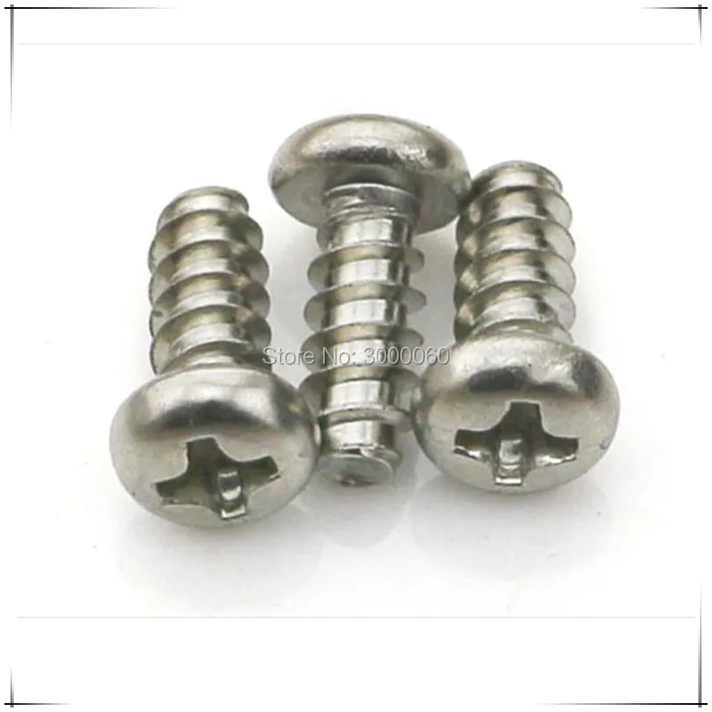 M5*12mm Stainless Steel 304 A2 Cross Recessed Round Head Tapping Screws With Flat End 300pcs/Lot