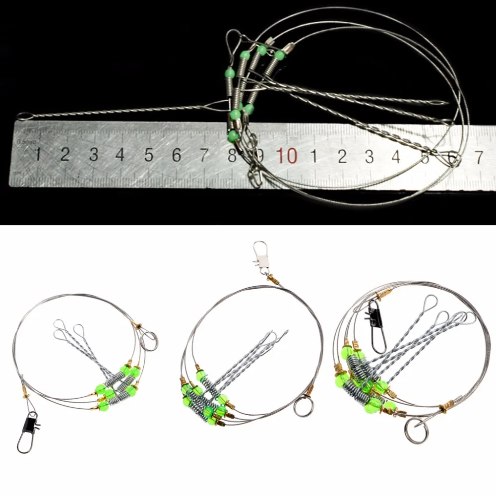 OOTDTY Fishing Hooks Anti-Winding Swivel String Sea Fishing Hook Steel Rigs Wire Leader Fish Hooks