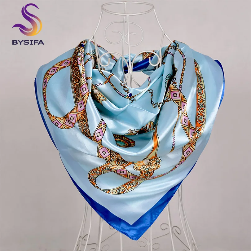 [BYSIFA] Scarf Winter Fashion Brand Square Scarves Shawls Sweet Pink Chain Design Scarves Bandana Spring Fall Head Hijab Scarf