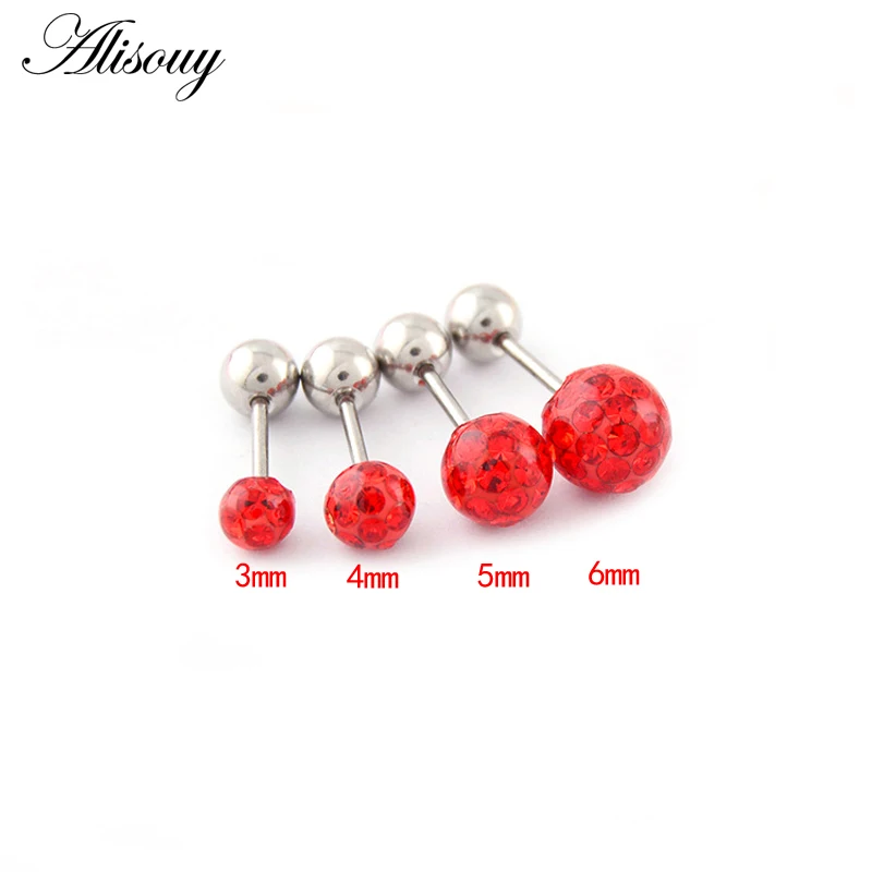 Alisouy 2pcs/lot 3/4/5/6mm 316L Stainless Steel Epoxy Crystal Threaded Ball Body Piercing Jewelry 20GLip Labret Eyebrow Ear Ring