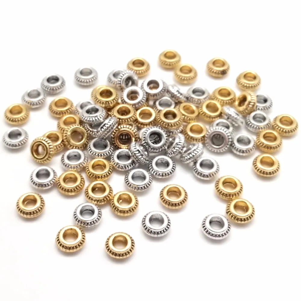 3x7mm Mix Antique Gold Round Circle Hole 3.5mm Alloy Spacer Big Hole Beads for Jewelry Making