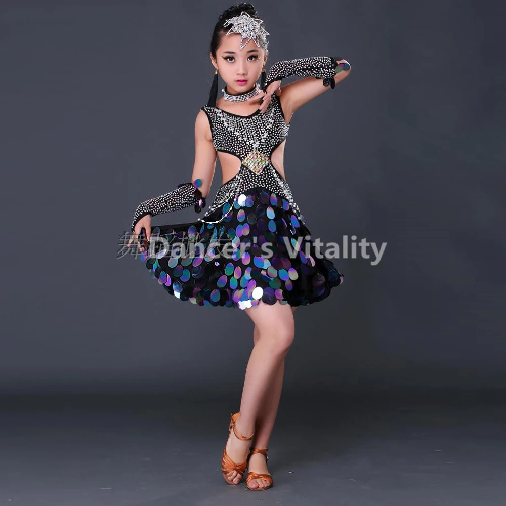 

New Professional child Latin Dance Ballroom Girls Samba salsa dresses sequin Costumes women tango dress latin dress for girls