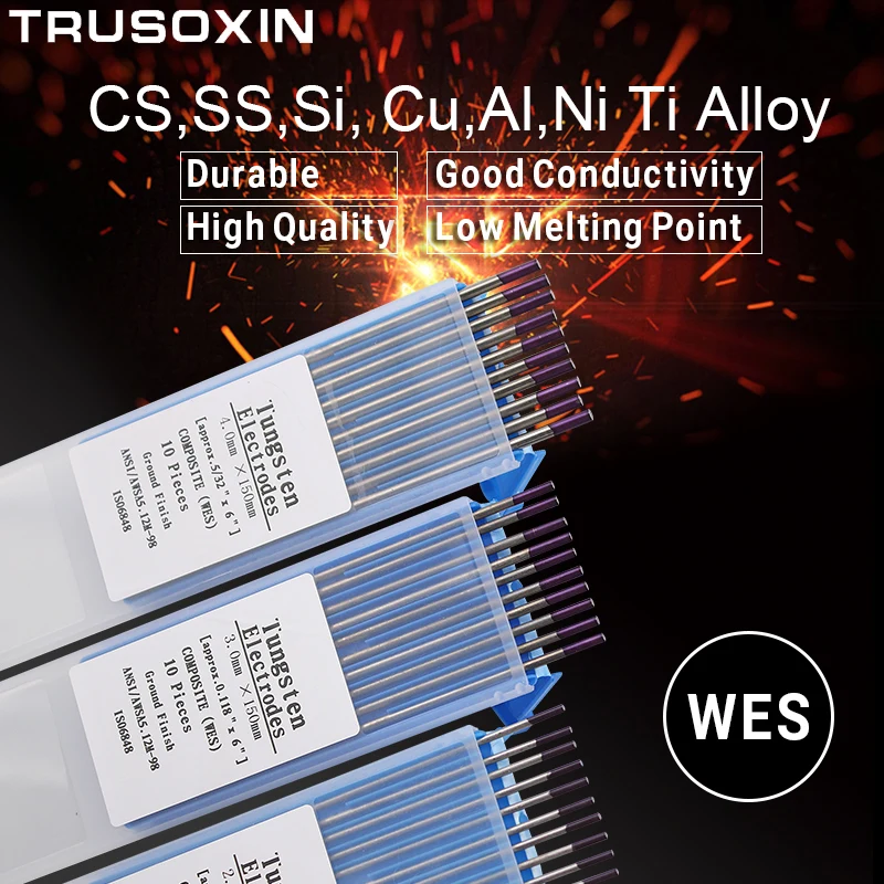 Cabezal de electrodo de tungsteno compuesto, varilla de tungsteno TIG para soldador, Color púrpura, código 1,6/2,0/2,4/3,0/3,2 MM, 10 Uds.