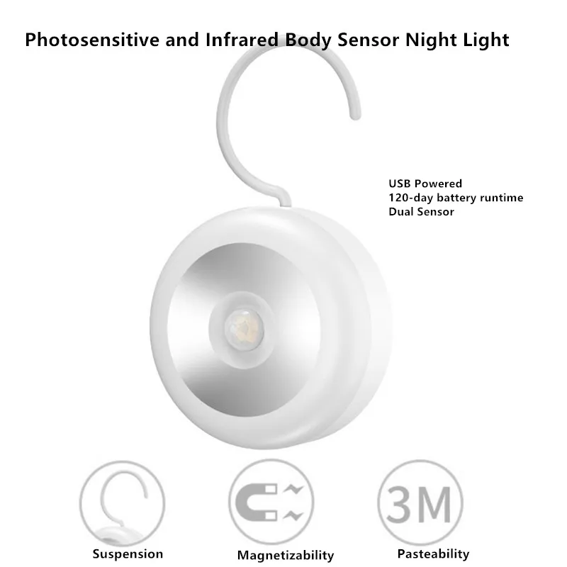 Новости! Светодиодный ночсветильник с инфракрасным пультом дистанционного управления, датчик движения человеческого тела, USB зарядка, магнитный,