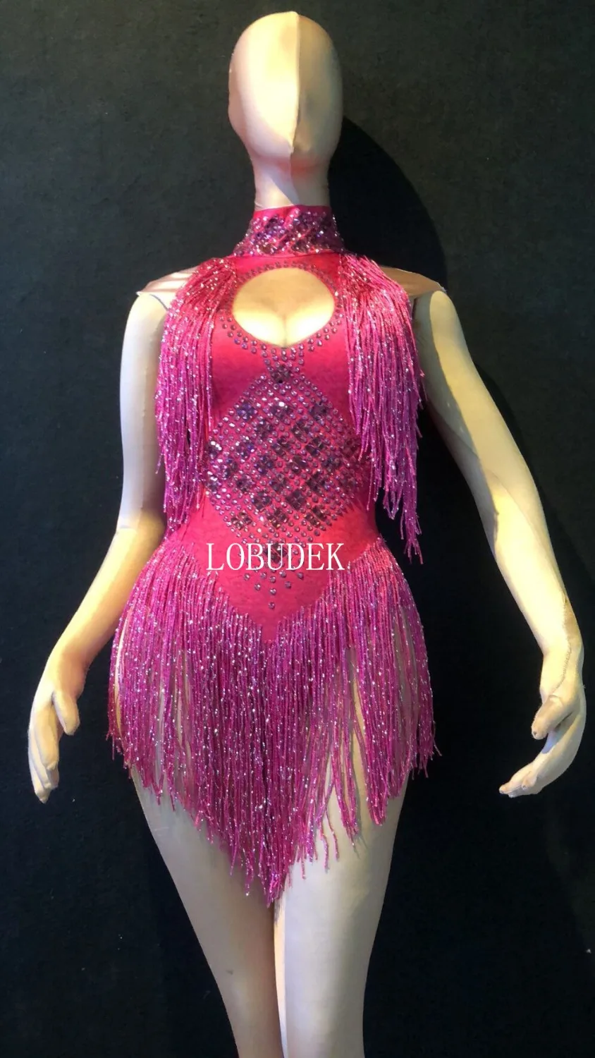 Silver Sleeveless Sparkly Rhinestones Bodysuit Gold Glass Stones Tassels Jumpsuit Sexy Female Nightclub DJ DS Costumes