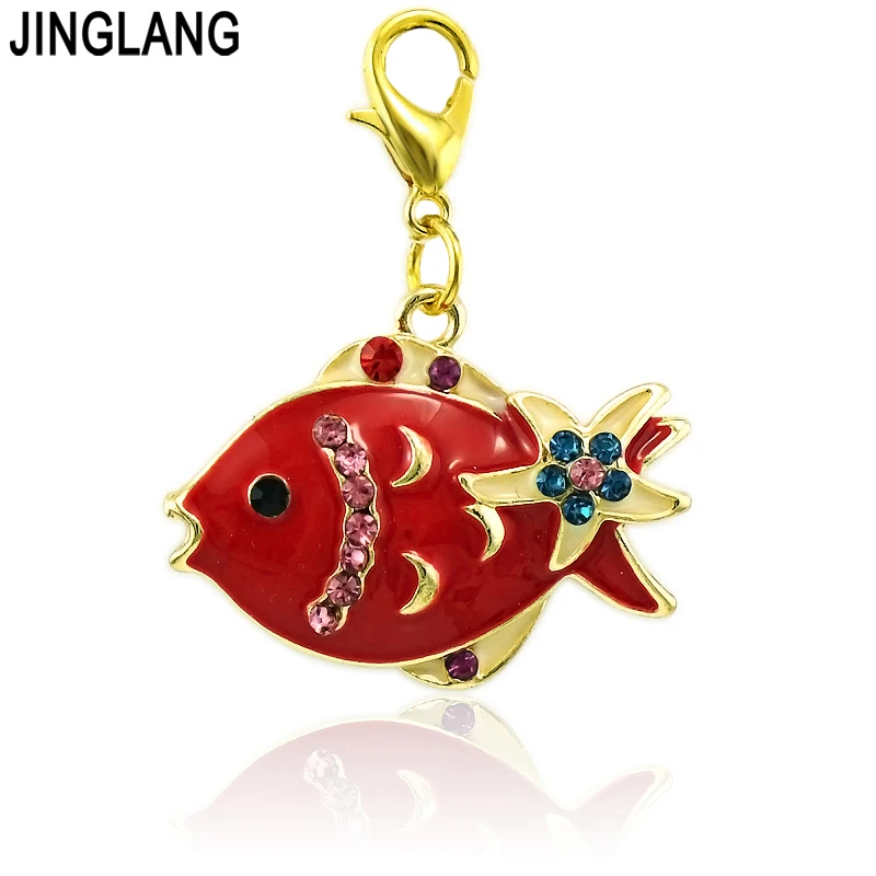 JINGLANG Classic Lobster Clasp Ocean Series Charms Dangle Mix Color Fish DIY Charms For Jewelry Making Accessories 12pcs