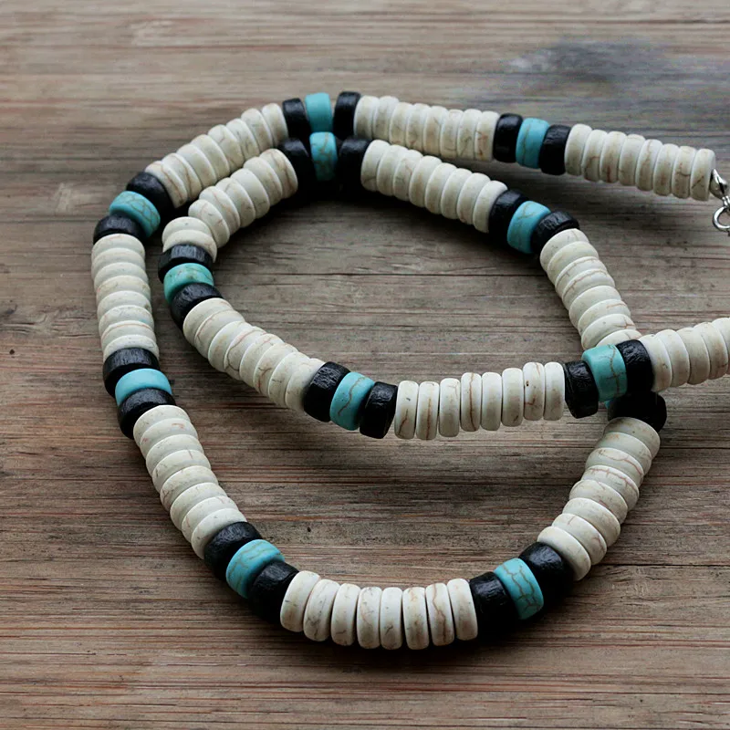 Surfer Necklace Made from white, Black and Blue Beads for men tribal jewelry