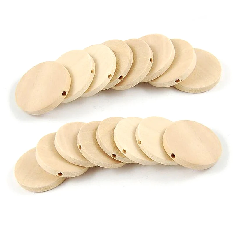 Straight hole Nature Wood Chip Charms Unfinished Geometric Round Wooden Beads For Earrings Jewelry Making DIY Decorative Pendant