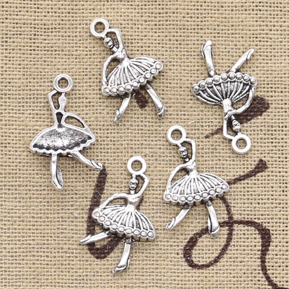 30pcs Charms Ballet Girl Dancer Baller 22x12mm Antique Silver Color Plated Pendants Making DIY Handmade Tibetan Finding Jewelry