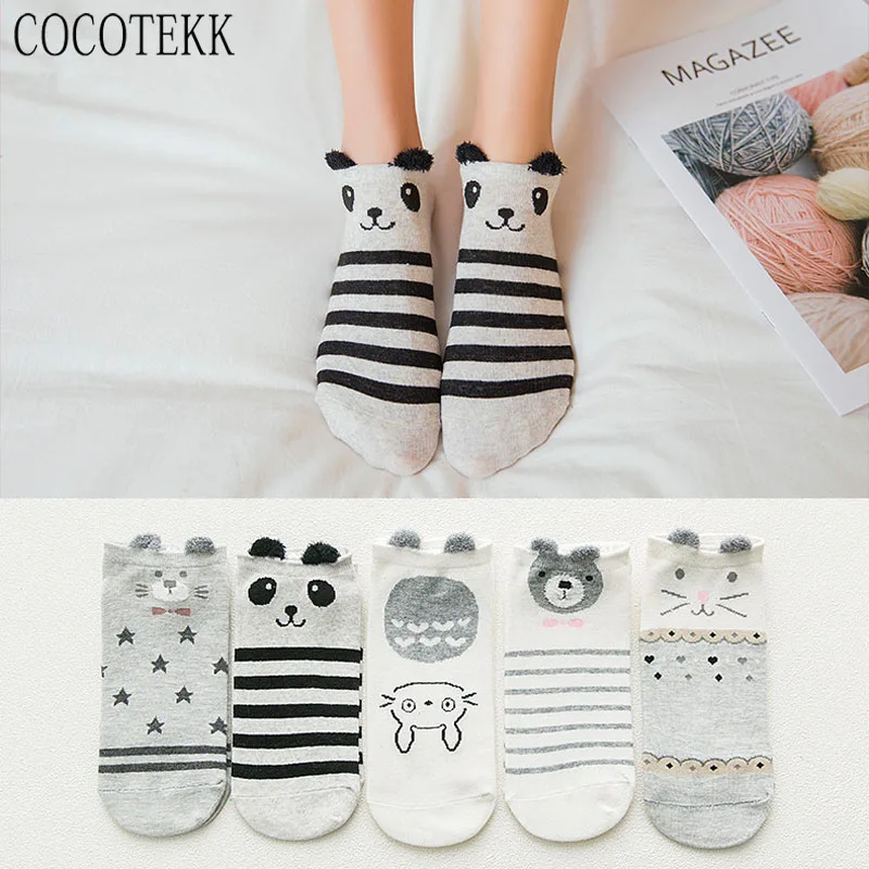 5 pairs New Women Cotton Socks Cute Cat Cool Ankle Socks Comfortable Warm Cartoon Suits Cheap Socks Stereoscopic Ear Heart Socks