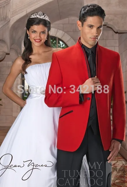 TOP SALE/DIFFERENT STYLES Custom Made Red Jacket and Black Pants Groom Tuxedos/Best Man Groomsman Men Wedding Suits Bridegroomwe