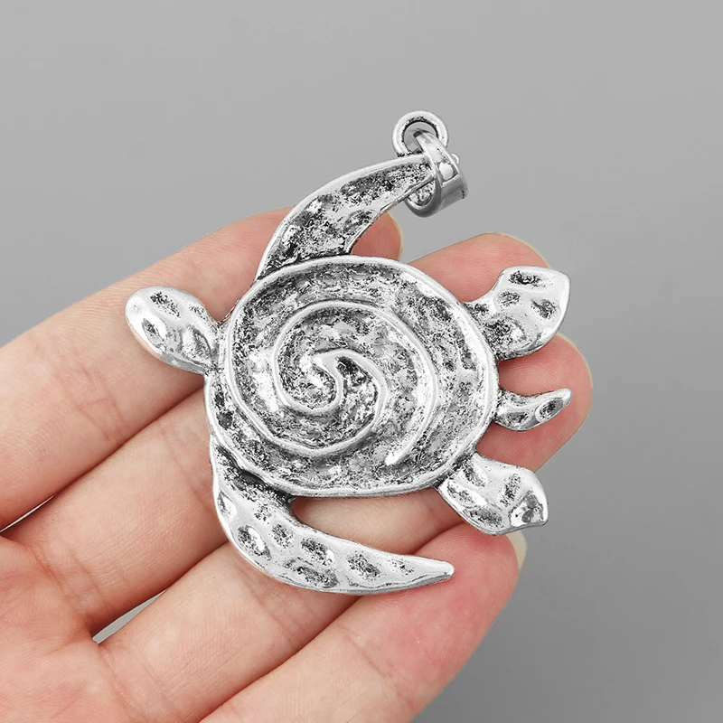 4PCS Tibetan Tone Large Hammered Turtle Tortoise Swirl Spiral Vortex Lagenlook Charms Pendants for DIY Necklace Jewelry