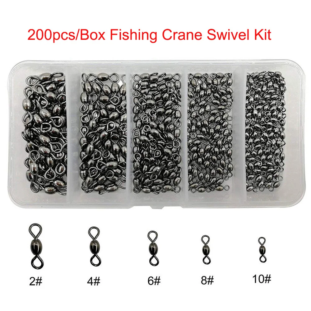 Hyaena 200pcs/Box Different Size Fishing Crane Swivel Kit Fishing Barrel Swivels Terminal Tackle Connector For Wire