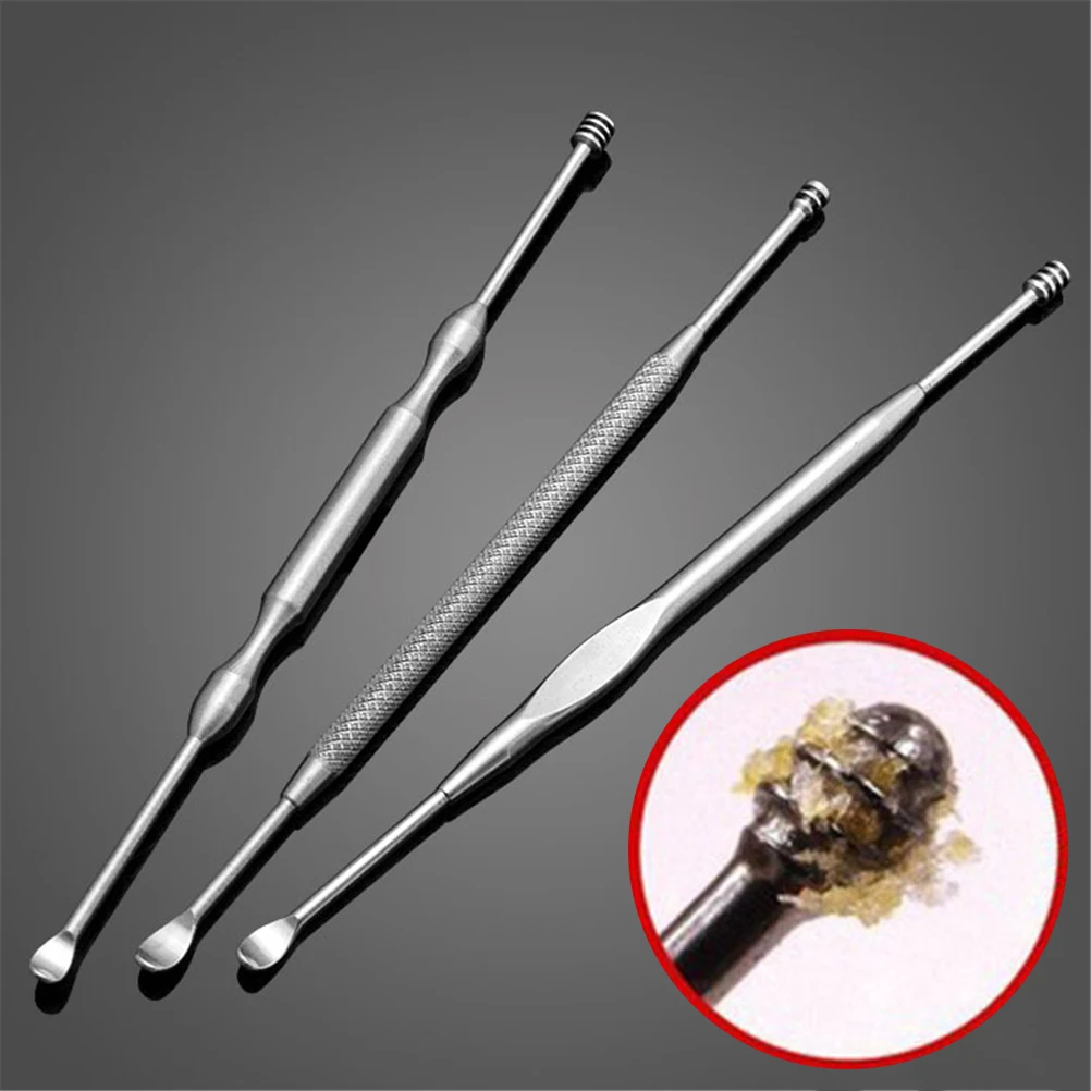 New 1PCS Stainless Steel Ear Pick Double-ended Earpick Ear Wax Curette Remover Ear Cleaner Earpick Spoon Clean Ear