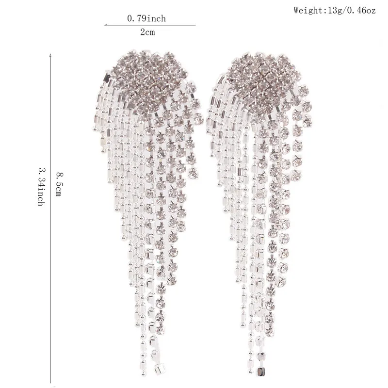 Grace Jun New Arrival Big Heart  Shape Tassel Rhinestone Clip on Earrings No Pierced Charm Chandelier Jewelry No Hole Ear Clip