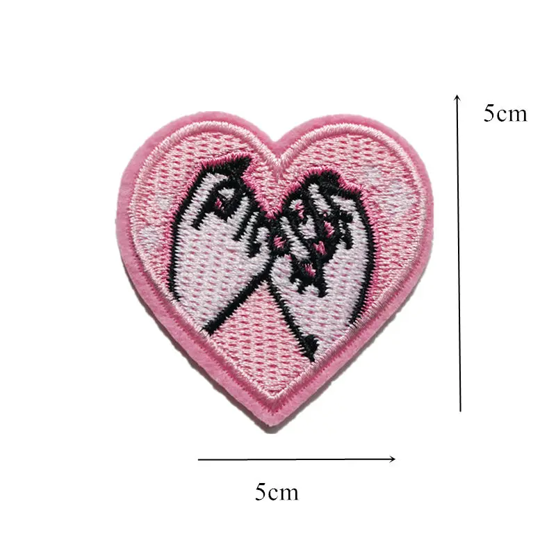 5CM Embroidered Patches Pinky Promise Pink Heart Shape Finger Hook Finger 5CM Sewing Iron On Creative Badge For Bag Jeans Hat