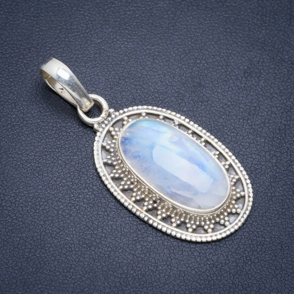 

Natural Rainbow Moonstone Handmade Unique 925 Sterling Silver Pendant 1.75" A1917