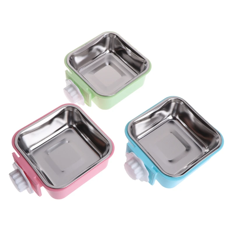 Pet Dog Cat Bowl Can Hang Stationary Dog Cage Bowl Stainless Steel Water Food Feeder Dog Cat Hanging Cage Square Supplies