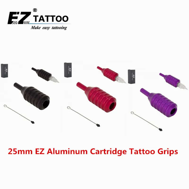 EZ – poignées de machine à tatouer avec cartouche en aluminium de 25mm, tube de couleur noire adapté à toutes les bobines et rotations de tatouage, livraison gratuite