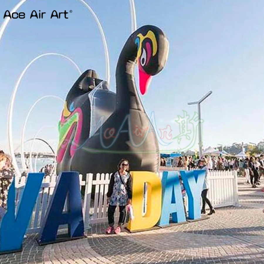 Gigantisch zwart diermodel 5m H opblaasbare zwaan opblaasbaar zwaanreplicaspeelgoed voor reclame- en evenementenshows