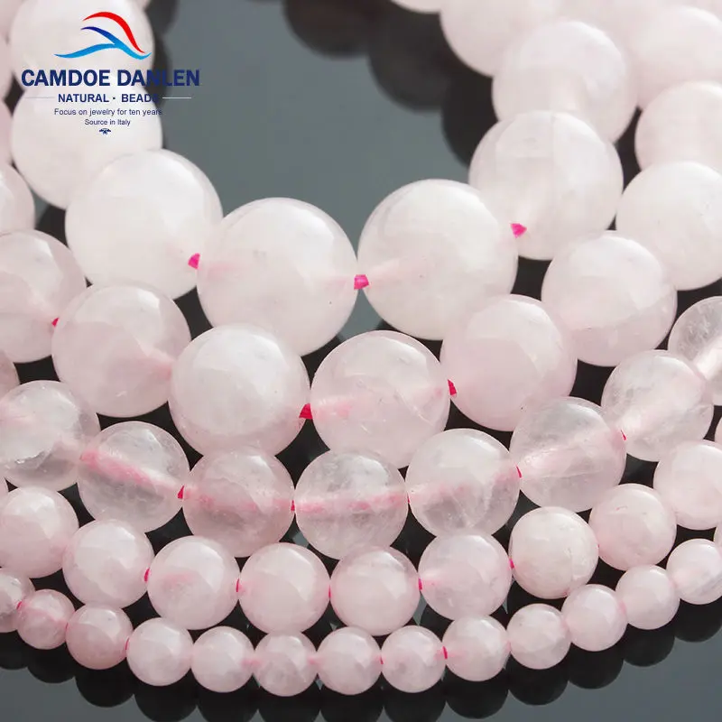 CAMDOE DANLEN Light Natural Stone Rose Pink Quartz Rock Crystal Beads 4/6/8/10/12/14mm Fit Diy Seed beads For Jewelry Making