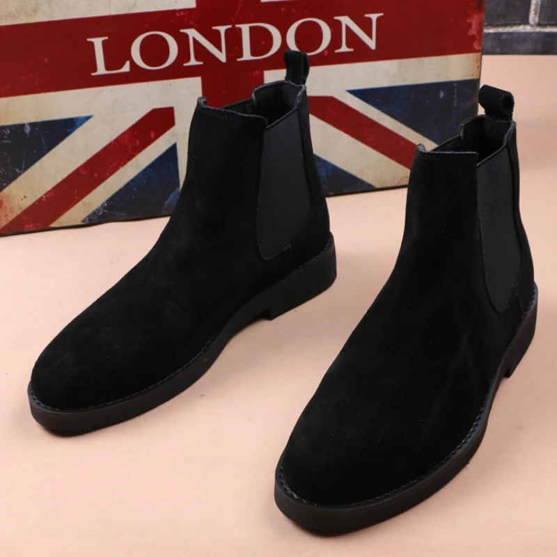 

men's fashion chelsea boots black brown shoes breathable cow suede leather boot spring autumn handsome ankle botas hombre zapato