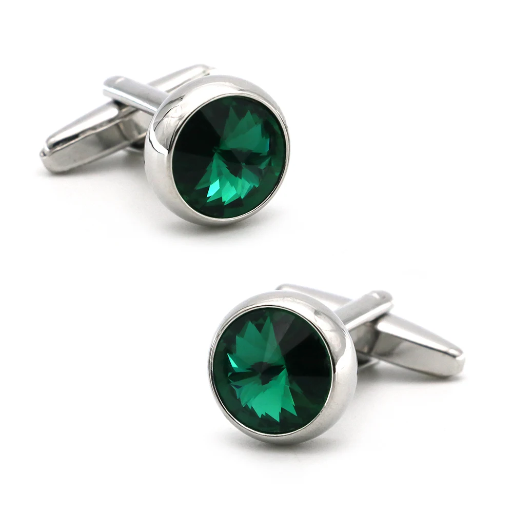 Men\'s Crystal Cufflinks Green Color Stone Top Quality Wedding Cuff Links