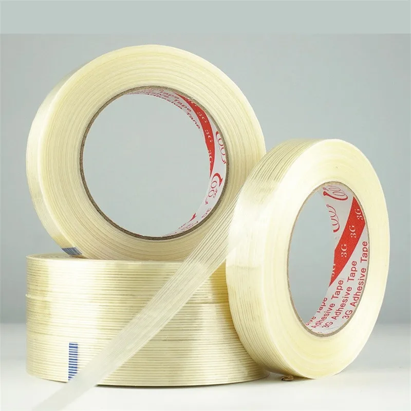 1pcs 50M Transparent fiber tape Car aircraft model fixed strength Striped fiber tape Glass fiber bundled single sided adhesive