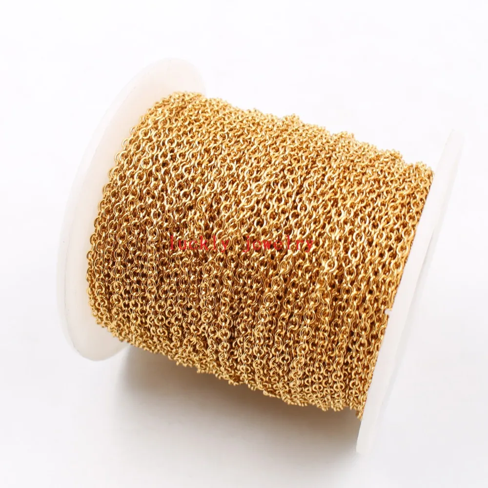 5Meter in bulk Anti-Tarnish Gold Stainless Steel 2.3mm Flat Cable Rolo Chain Oval Rolo Chain Jewelry finding Marking DIY