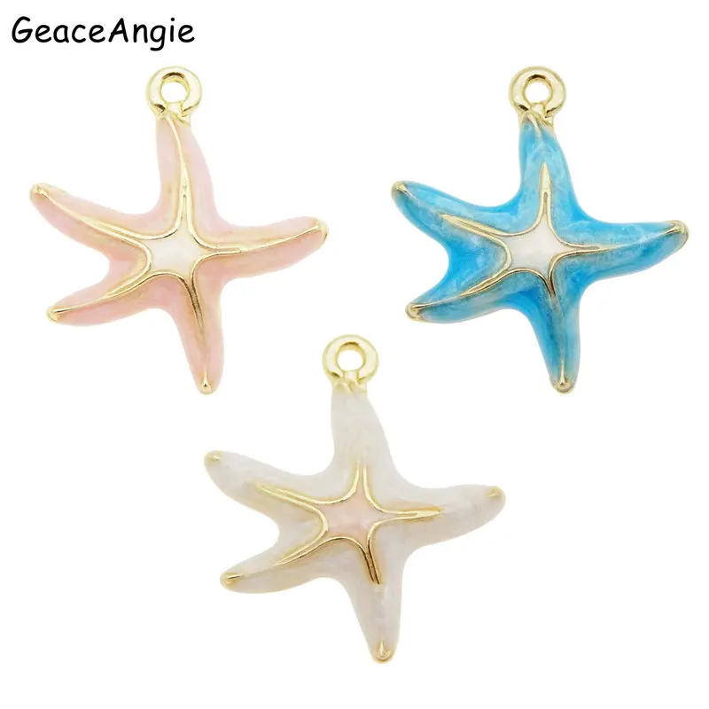 GraceAngie 6pcs/lot Golden Base Enamel Starfish shape charms Multi Color Pendant Jewelry DIY Necklace Making Bracelet Accessory