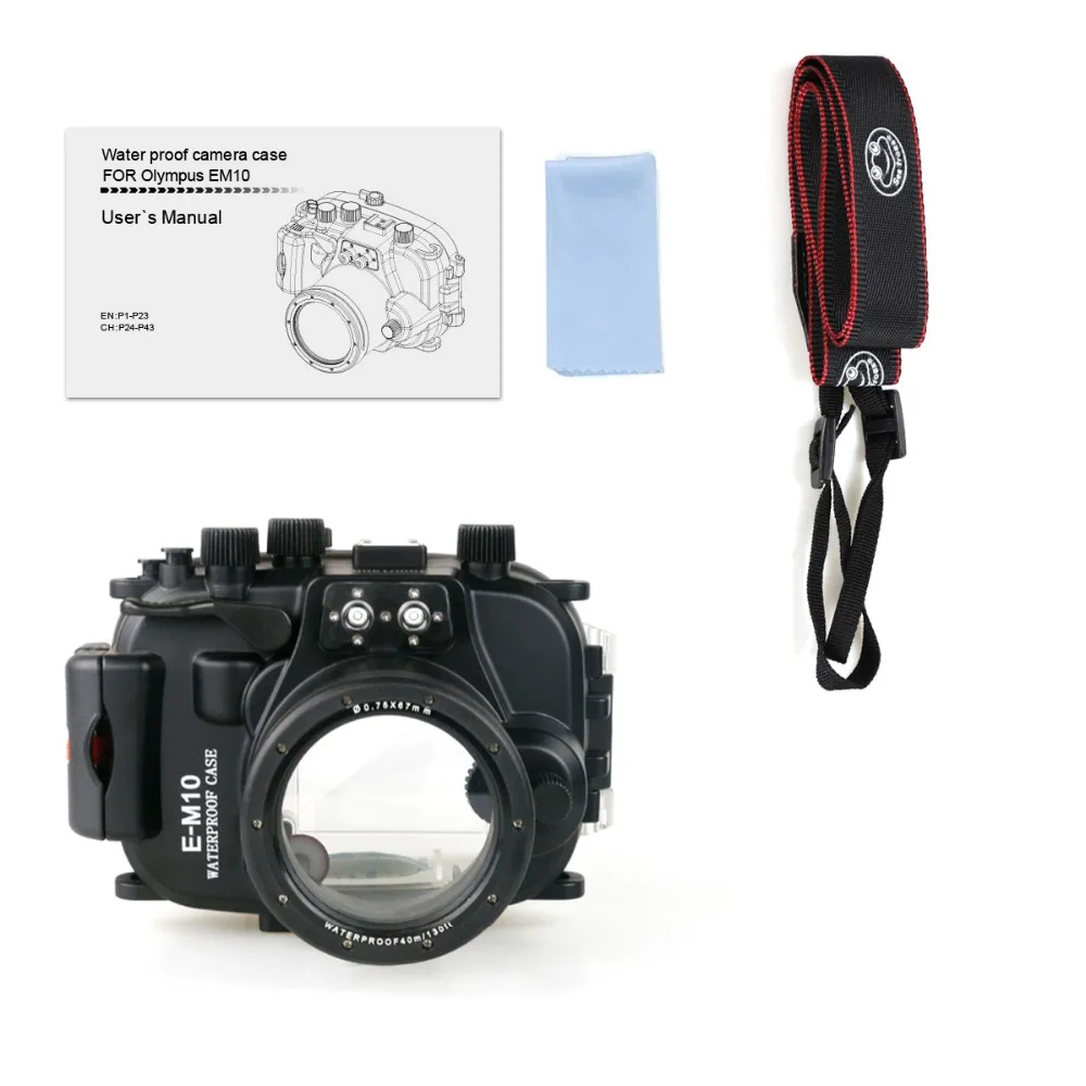 水中カメラハウジングケース、防水カバー、スキューバカメラ写真、必須、ハードバッグ、アンチノック、オリンパスE-M10に適合、ダイビング、40m