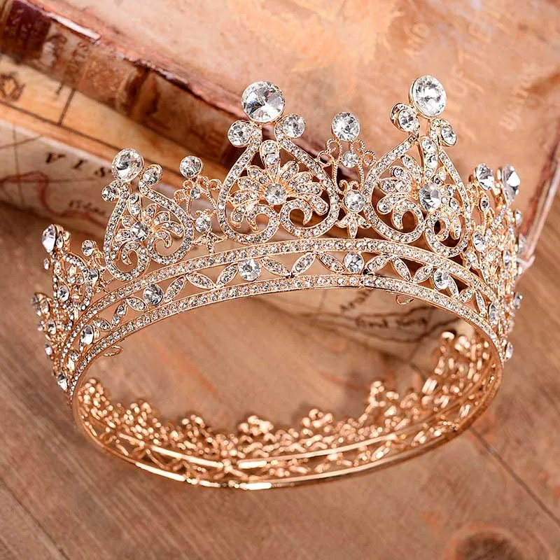 

Round Tiaras Golden Crown Wedding Hair Accessories Rhinestone Heart Queen Hairband Bridal Hair Jewelry Princess Diadem For Women